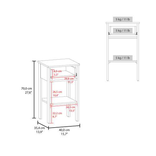 White Modern Nightstand with 1 Drawer & Open Shelf, Compact Bedside End Table
