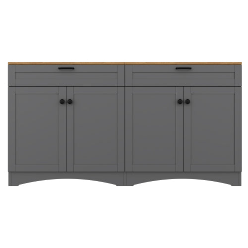 Grey Farmhouse Multi-functional TV Console With Drawers Adjustable Storage Sideboard