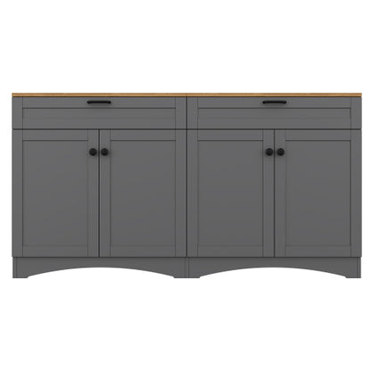 Grey Farmhouse Multi-functional TV Console With Drawers Adjustable Storage Sideboard
