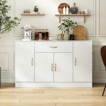 Sideboard Buffet Cabinet with Storage, Large Kitchen Storage Cabinet with 1 Drawer and 4 Doors, Modern Coffee Bar for Kitchen Dining Room, White