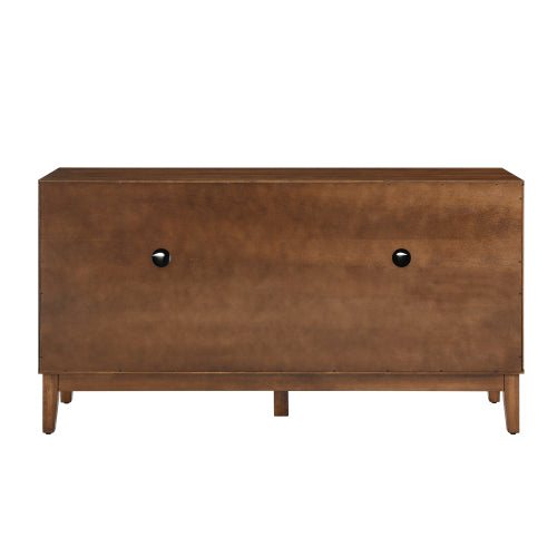 60.5 Inch Walnut Mid-Century Modern Sideboard Four-Door Adjustable Shelf TV Cabinet With Reserved Wire Holes