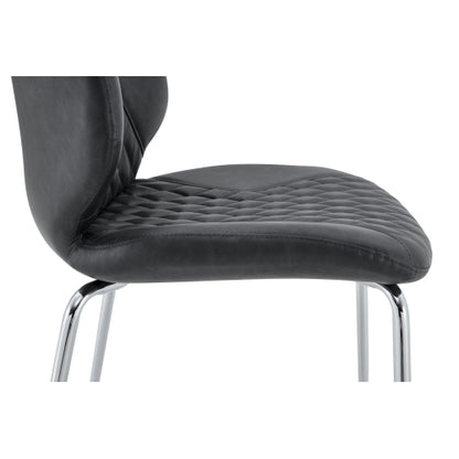 Set of 2 Dark Gray Crazy Horse Oil Wax Leather Dining Chairs, Electroplated Metal Leg Diamond Tuft High Back Chairs