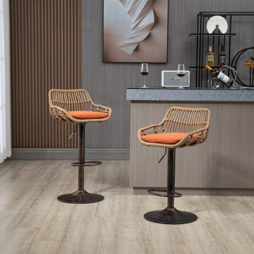 Modern Swivel Bar Stools Set of 2 Adjustable Counter Height Chairs with Footrest for Kitchen, Dining Room (Orange)