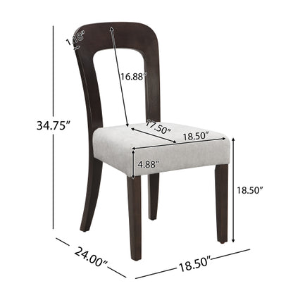 Set of 2 Gray Chenille Fabric Dining Chairs, Dark Brown Rubber Wood Legs 330 LBS Weight Capacity
