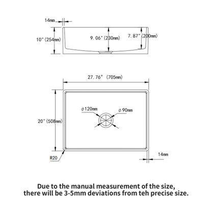 28 White Farmhouse Sink - 28 x 20 x 10 Inch Kitchen Sink Ceramic Porcelain Single Bowl Rectangular Farmer Basin