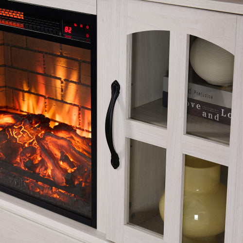 58" Fireplace TV Stand, Entertainment Center with 23" Electric Fireplace, TV Table for TVs up to 70 Inch, Media Console Cabinet with Storage and Glass Doors for Living Room