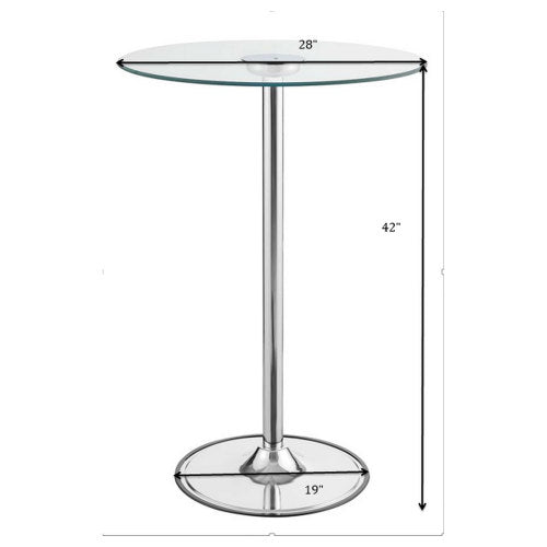 Chrome Glass Top LED Bistro Bar Table