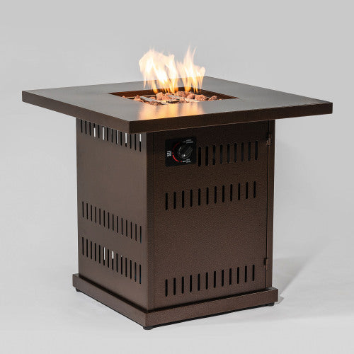 28" Propane Gas Fire Pit Table, 50000 BTU Square Steel Fire Pit for Outside Patio Deck Garden Courtyard-Brown