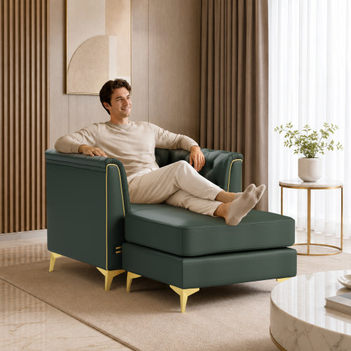 40.1 inch  Green Faux Leather Chesterfield Sofa ¨C 1-Seater with Ottoman