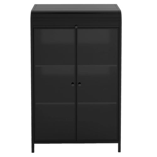 47.6 Inch Tall Metal Storage Cabinet With Glass Doors Flip Top 4-Tier Freestanding Sideboard For Multi Room Use