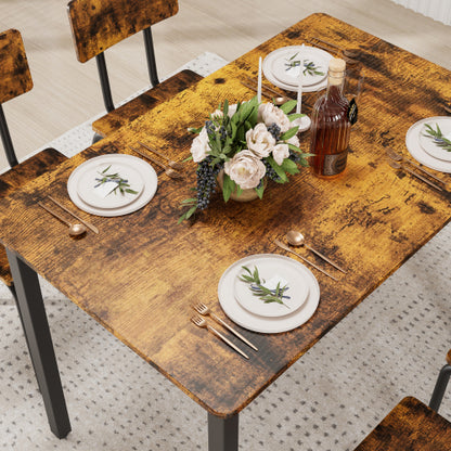 5-Piece Rustic Brown Dining Set, 43.3inch  Table & 4 Ergonomic Chairs