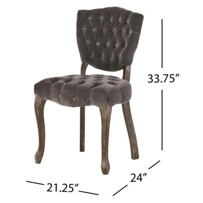 Tufted Velvet-Look Dining Chairs with Carved Wood Legs, Set of 2, Charcoal