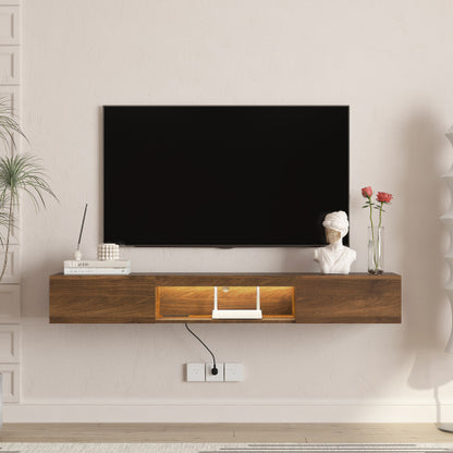 Black Floating 63 inch TV Stand with 16 Color LED Lights and Storage