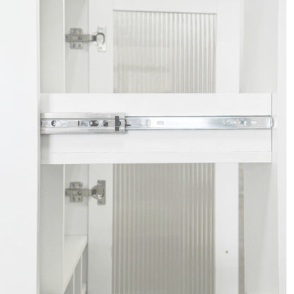 Kitchen Pantry Cabinet with Multi-Functional Pull-Out Multi-Tier Storage Shelf and Glass Doors