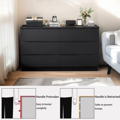 6 Drawer Black Dresser, Modern Bedroom Dresser with Spacious Countertop, Wood Storage Cabinet with Concealed Handles & 6 Deep Drawers for Bedroom, Living Room, Entryway, 15.7" D x 47.2" W x 30.9" H