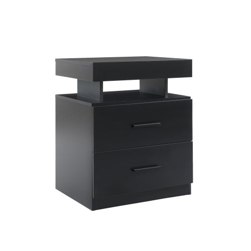 Black 2-Piece LED Nightstand Set with Fabric Drawers