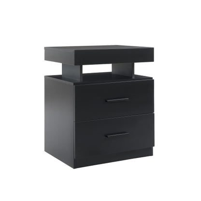Black 2-Piece LED Nightstand Set with Fabric Drawers