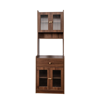 Kitchen Pantry Hutch Storage Cabinet, Farmhouse Kitchen Hutch Buffet Cabinet with Microwave Stand, Freestanding Buffet Sideboard Coffee Bar Cabinet