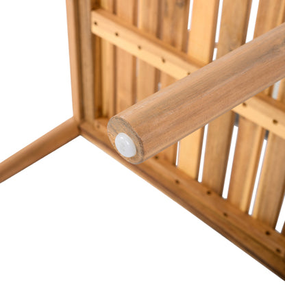 CREATIVE BRAIDED ACACIA WOOD OUTDOOR DINING TABLE AND CHAIRS WITH ARMRESTS, SUITABLE FOR OUTDOOR DINING AND LEISURE PLACES, TEAK LOOK & WHITE ROPE,SET OF 2