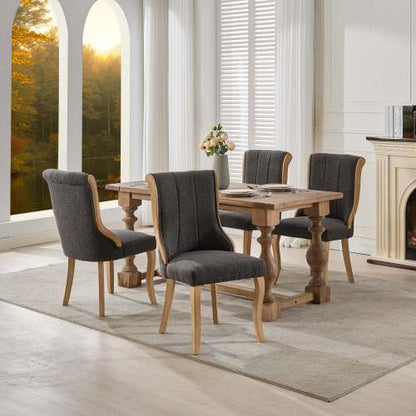 Set of 2 Gray Snow Velvet Mid-Century Dining Chairs, Curved Solid Wood Trim & Sculpted Leg Accent Chairs