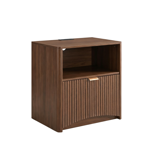 Set of 2 Walnut Mid-Century Nightstands with Charging Station