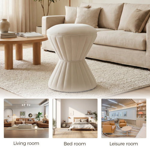 Velvet Ottoman Stool, Upholstered Vanity Chair Round Accent Footstool