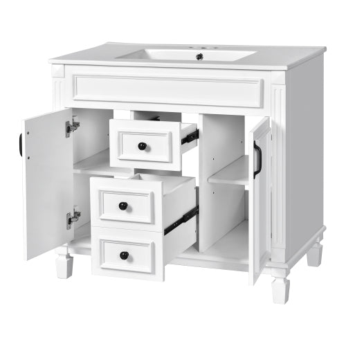 36'' Bathroom Vanity with Top Sink, Modern Bathroom Storage Cabinet with 2 Soft Closing Doors and 2 Drawers, Single Sink Bathroom Vanity
