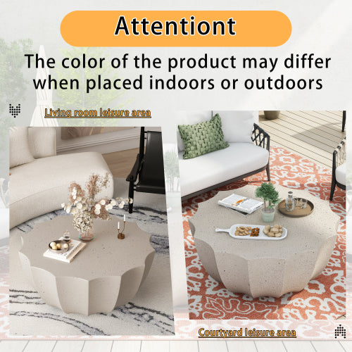 35.43" Modern Outdoor and Indoor Waterproof Coffee Table, Durable MgO Cement Design, Suitable for Terraces, Gardens, Backyards and Living Rooms ( White)