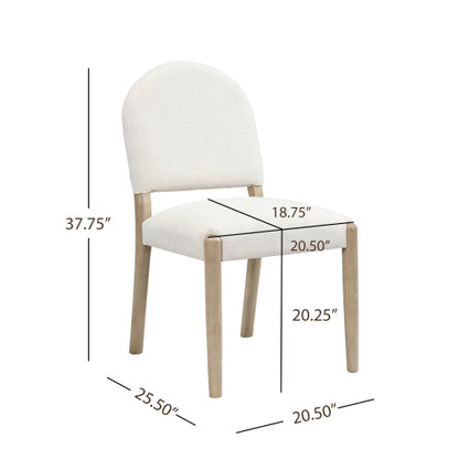 Armless Upholstered Rubberwood Dining Chairs, Set of 2, Beige/Light Ash