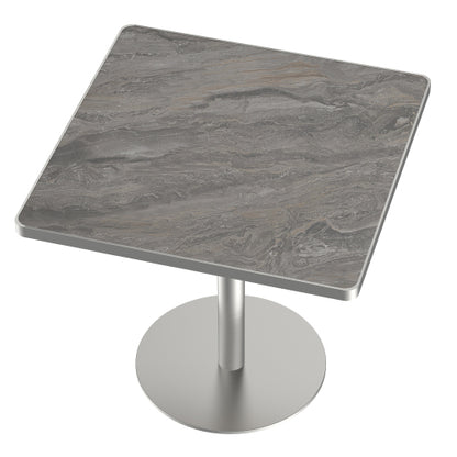 31.5 Inch Modern Snow Mountain Stone Dining Table, Square Tulip Table with Aluminum Alloy Trim & Gold Steel Base