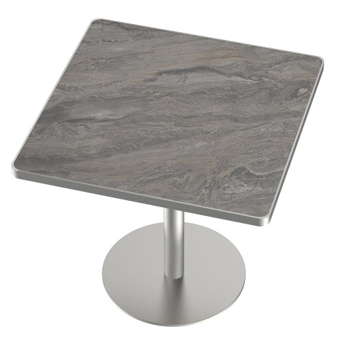 31.5 Inch Modern Snow Mountain Stone Dining Table, Square Tulip Table with Aluminum Alloy Trim & Gold Steel Base