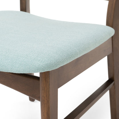 Set of 2 Mid-Century Mint Upholstered Dining Chairs, Eco Rubberwood Splayed Leg Accent Side Chairs
