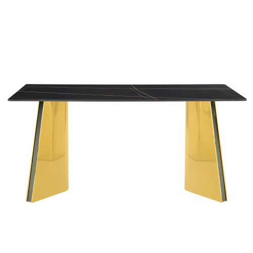 Black Marble Pattern Slab Table with Golden Butterfly Legs