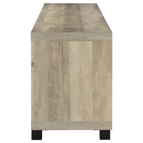 Distressed Pine 79 Inch Farmhouse Media Console, 4 Glass Door TV Stand Fits 85 Inch TV