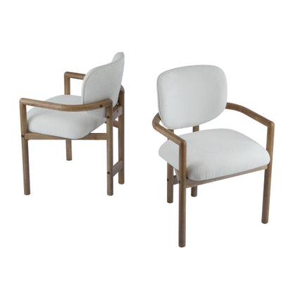 Set of 2 White Fabric King Louis Rubberwood Arm Dining Chairs, 300 LBS Weight Capacity