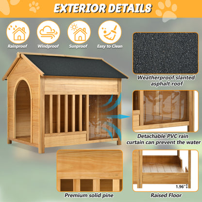 60.2inch Large Wooden Dog House with Porch Cabin Style Dog Crate with Asphalt Roof Nature