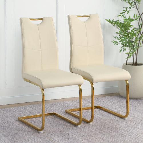 PU Upholstered Dining Chairs with Metal Legs, Set of 2, Light Yellow