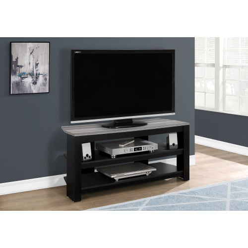 42 Inch Black Grey Two-Tone Laminate TV Console with Dual Open Storage Shelves