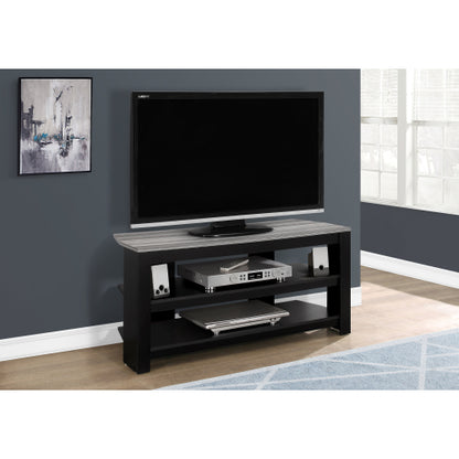 42 Inch Black Grey Two-Tone Laminate TV Console with Dual Open Storage Shelves