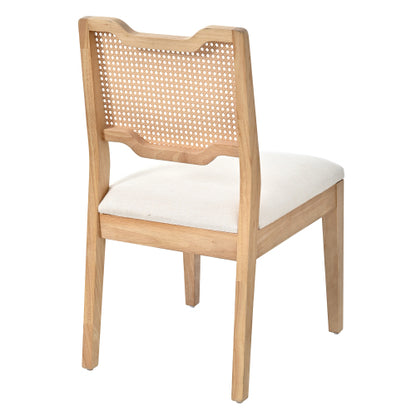 Set of 2 Natural Rubber Wood Farmhouse Rattan Back Counter Bar Stools, Beige Fabric Upholstered 19.2inch  Seat Height Chairs