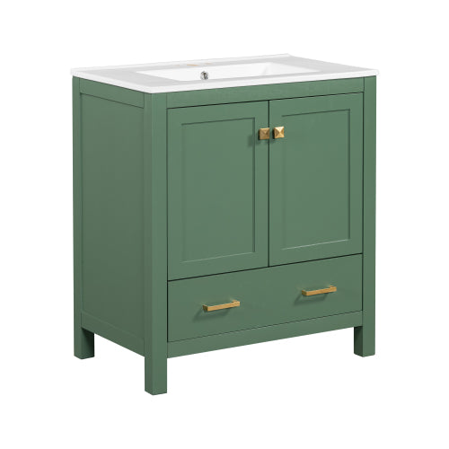 30 Inch Green Bathroom Vanity with Single Sink, Combination Under Counter Sink, Bathroom Storage Cabinet with 2 Doors and a Drawer, Soft Closure, Multifunctional Storage(WF324043)