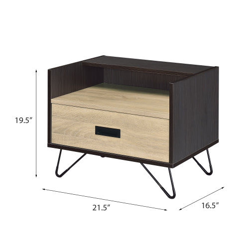 Oak & Black 1-Drawer Nightstand with Hairpin Legs