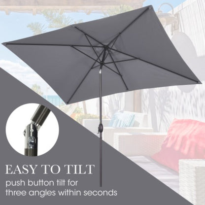 6.5 x 10 ft Gray Rectangular Patio Umbrella with Crank, Tilt, Polyester UV-Resistant Canopy for Pool, Backyard & Patio (Without base)