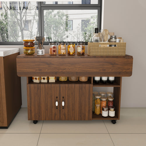 47-Inch Folding Dining Table with Storage Shelves and Wheels