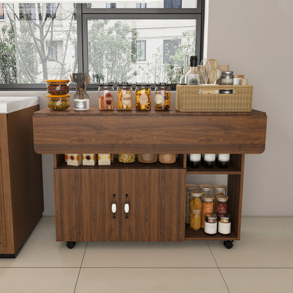 47-Inch Folding Dining Table with Storage Shelves and Wheels