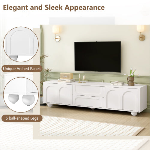 Cream TV Stand with Arched Doors and Drawers White Entertainment Center