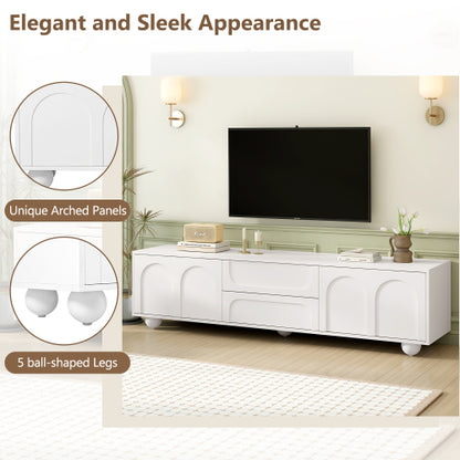 Cream TV Stand with Arched Doors and Drawers White Entertainment Center