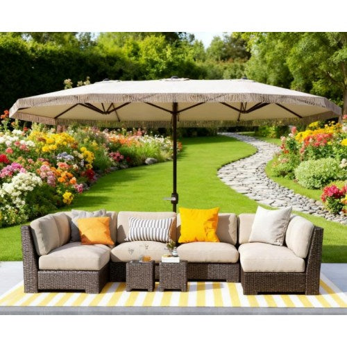 Extra Large Outdoor Umbrella,Rectangle Patio Umbrella,with Fringe and Crank Handle