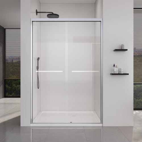 44-48*72 INCH Frame Double Sliding soft-close Shower Doors, Bathroom Sliding Shower Door, (6mm) Thick SGCC Tempered Glass Door For Bathroom Door ,Brushed Nickel