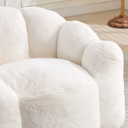 White Lotus-Shape Compression Bean Bag Sofa with Pull Ring, No Assembly